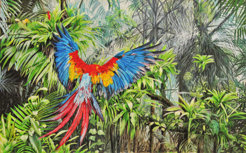 Œuvre contemporaine nommée « Vol vers la liberté,Macaw », Réalisée par JULIAN WHEAT