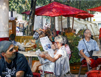 Œuvre contemporaine nommée « "Terrasse de café à Autun" », Réalisée par MONIQUE LOWY
