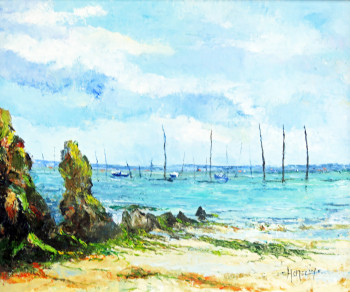 Œuvre contemporaine nommée « Les vieux pignots sur le bassin d'Arcachon », Réalisée par MICHEL HAMELIN