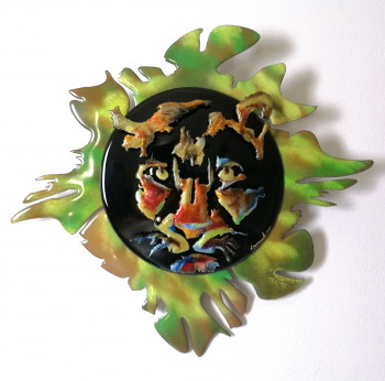 Œuvre contemporaine nommée « Pièce Murale décorative en émail sur cuivre et sur feuilles d'argent en trois dimensions '' Color Panther '' », Réalisée par LES éMAUX ARéDIENS
