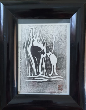 Œuvre contemporaine nommée « DUO DE CHATS », Réalisée par MURIEL MAREC