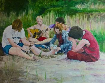 Œuvre contemporaine nommée « Friends sitting on the sand », Réalisée par JéRéMY BRèTHES