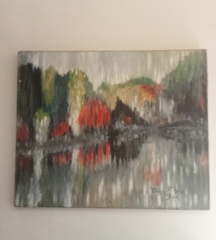 Œuvre contemporaine nommée « Lac d'automne huile sur toile 73x60 », Réalisée par VéRONIQUE ROSE