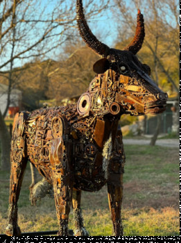 Œuvre contemporaine nommée « Le Taureau Camarguais », Réalisée par BABA-SOUDUR