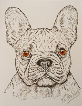 Œuvre contemporaine nommée « Bouledogue français sur toile. Peinture Originale acrylique. », Réalisée par JEAN-CLAUDE ROBLES