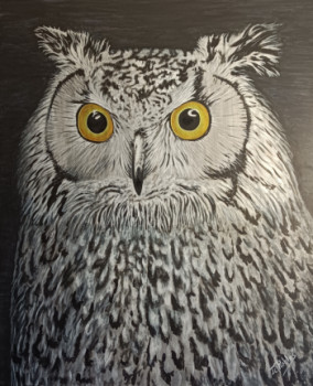 Œuvre contemporaine nommée « Hibou sur toile. Peinture Originale acrylique. », Réalisée par JEAN-CLAUDE ROBLES