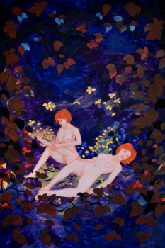 Œuvre contemporaine nommée « 2 femmes dans un effet de sous bois en automne », Réalisée par MICHEL BOETTCHER