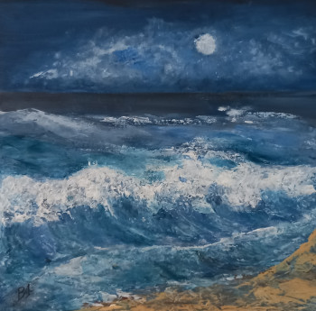 Œuvre contemporaine nommée « Mer, vague bleue », Réalisée par BRIGI'ART