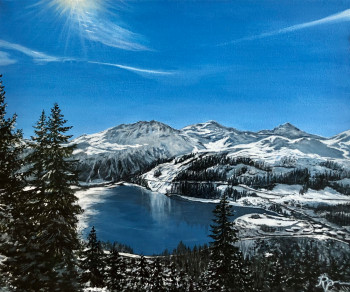 Œuvre contemporaine nommée « Lac hivernal de la montagne », Réalisée par RITA