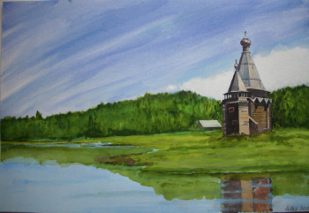 Œuvre contemporaine nommée « Eglise au bord du lac », Réalisée par ANDRé FEODOROFF