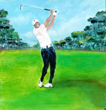 Œuvre contemporaine nommée « Tiger WOODS, Golfeur_ Golf de Lacanau », Réalisée par JOëLLE DE LACANAU (KEHAL)