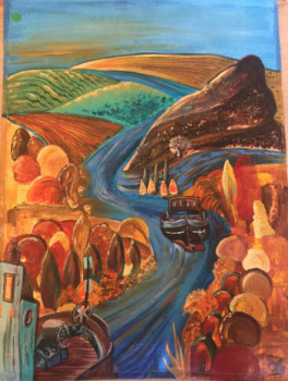 Œuvre contemporaine nommée « La rivière sauvage  et ses péniches », Réalisée par BIACHE CHRISTANE