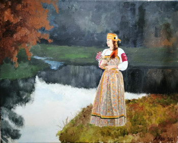 Œuvre contemporaine nommée « Jeune femme au bord de l'eau », Réalisée par ANDRé FEODOROFF