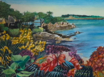 Œuvre contemporaine nommée « L ‘ ÎLE AUX FLEURS », Réalisée par JACQUES TAFFOREAU