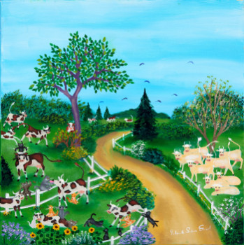 Œuvre contemporaine nommée « Jouer au chat et à la vache/Playing cats and cows », Réalisée par YOLANDE SALMON-DUVAL
