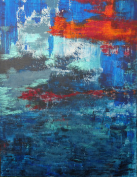 Œuvre contemporaine nommée « Grand Paysage Bleu et Rouge », Réalisée par RéGY