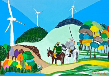Œuvre contemporaine nommée « Don Quichotte contre les Éoliennes », Réalisée par SILVEIRA ANTOINE