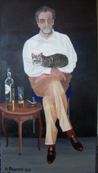Œuvre contemporaine nommée « Autoportrait au chat », Réalisée par ANDRé FEODOROFF