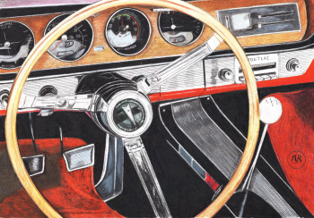 Œuvre contemporaine nommée « Au volant d'une Pontiac GTO. », Réalisée par PIRDESSINS