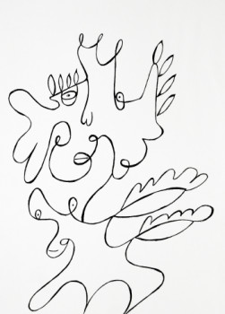 Œuvre contemporaine nommée « le lion et le cheval en encre », Réalisée par LUISA NEIGE
