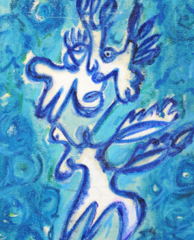 Œuvre contemporaine nommée « le lion et le cheval bleu », Réalisée par LUISA NEIGE