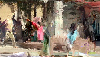 Œuvre contemporaine nommée « Danseurs Au Musée - cambré rose et vert », Réalisée par PAT O'BINE