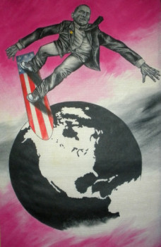 Œuvre contemporaine nommée « Mister Obama surfs around the globe », Réalisée par ERIC ERIC