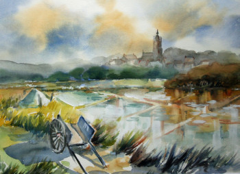 Œuvre contemporaine nommée « Fin d'été dans les marais salants de Batz sur Mer (22-022) », Réalisée par JACQUELINE PELON