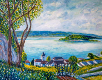 Œuvre contemporaine nommée « Vue bucolique sur Douanne et l'île St.Pierre », Réalisée par KRIGOU CHRISTIAN SCHNIDER