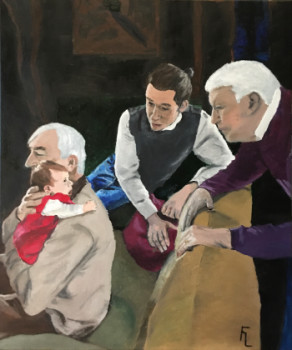 Œuvre contemporaine nommée « Trois hommes et un bébé », Réalisée par FRANCK LUGINBUHL
