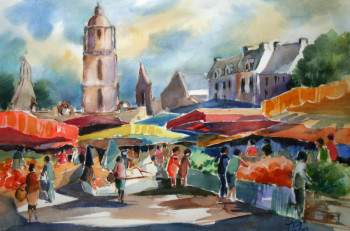 Œuvre contemporaine nommée « Jour de marché à Batz sur Mer (21-028) », Réalisée par JACQUELINE PELON