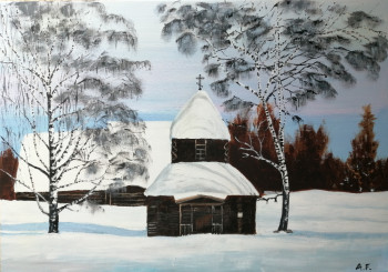Œuvre contemporaine nommée « Chapelle sous la neige », Réalisée par ANDRé FEODOROFF