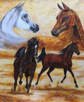 Œuvre contemporaine nommée « Les Chevaux du Soleil », Réalisée par GINETTE SALA