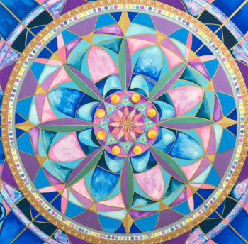 Œuvre contemporaine nommée « Mandala bleu au coeur de la rose », Réalisée par MYCY