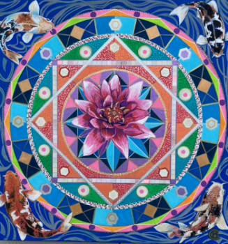 Œuvre contemporaine nommée « Mandala au lotus et carpes koi », Réalisée par MYCY
