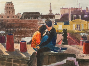 Œuvre contemporaine nommée « Sur les toits ,toi et moi, », Réalisée par JACQUES TAFFOREAU