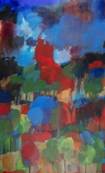 Œuvre contemporaine nommée « Arbres bleus en Pays Cathare », Réalisée par VéRONIQUE CHENU