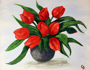 Œuvre contemporaine nommée « Tulipes rouges - 50x40x2cm - 3272016 », Réalisée par GDLAPALETTE - UN UNIVERS DE CREATIONS