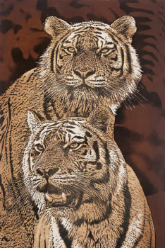 Œuvre contemporaine nommée « Les deux tigres », Réalisée par JACKY ROUGET