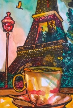 Œuvre contemporaine nommée « Un petit café à la Tour Eiffel », Réalisée par ERIC ERIC
