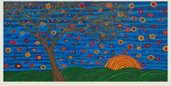 Œuvre contemporaine nommée « Pluie de fleurs au soleil couchant », Réalisée par LA NATURE D'EFELIA