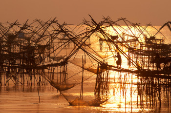 Œuvre contemporaine nommée « Pêche au lever du soleil », Réalisée par HENRY AUSLOOS