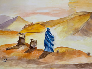 Œuvre contemporaine nommée « Touareg dans l’immensité du desert », Réalisée par CP