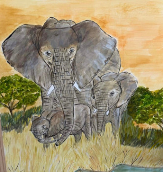 Œuvre contemporaine nommée « Promenade des éléphants », Réalisée par CP