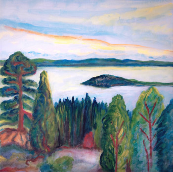 Œuvre contemporaine nommée « Île Saint-Pierre depuis la montagne de Douanne », Réalisée par KRIGOU CHRISTIAN SCHNIDER