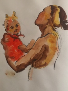 Œuvre contemporaine nommée « une mère portant son enfant », Réalisée par PASTOR-BOINAY