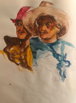 Œuvre contemporaine nommée « deux cubains aux chapeaux », Réalisée par PASTOR-BOINAY