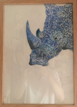 Œuvre contemporaine nommée « Rhinocéros bleue », Réalisée par PASTOR-BOINAY