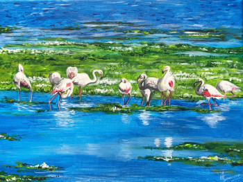 Œuvre contemporaine nommée « Les flamands roses », Réalisée par ANNE AMOUROUX