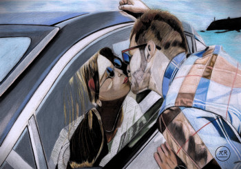 Œuvre contemporaine nommée « Les amoureux qui s'bécotent à travers la vitre. », Réalisée par PIRDESSINS